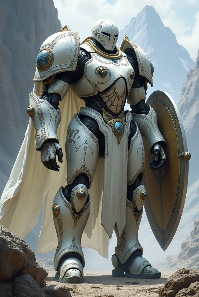 Warforged white create by Elf with shield in rage