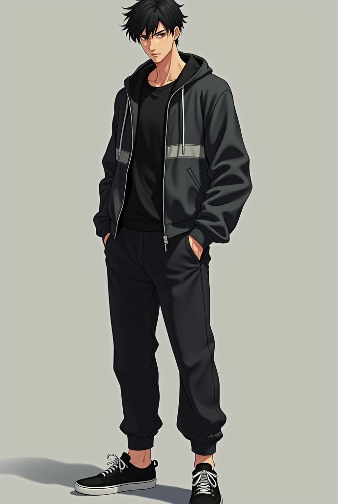 Hiroshi Takada is a 17-year-old boy, stomach 1.87 meters and has a remarkable appearance. He has brown eyes, black hair with a buzz cut, prominent eyebrows and a small mouth. Their clothing is usually black with gray or white details., complemented with black tennis shoes. He is tall and of strong build. 