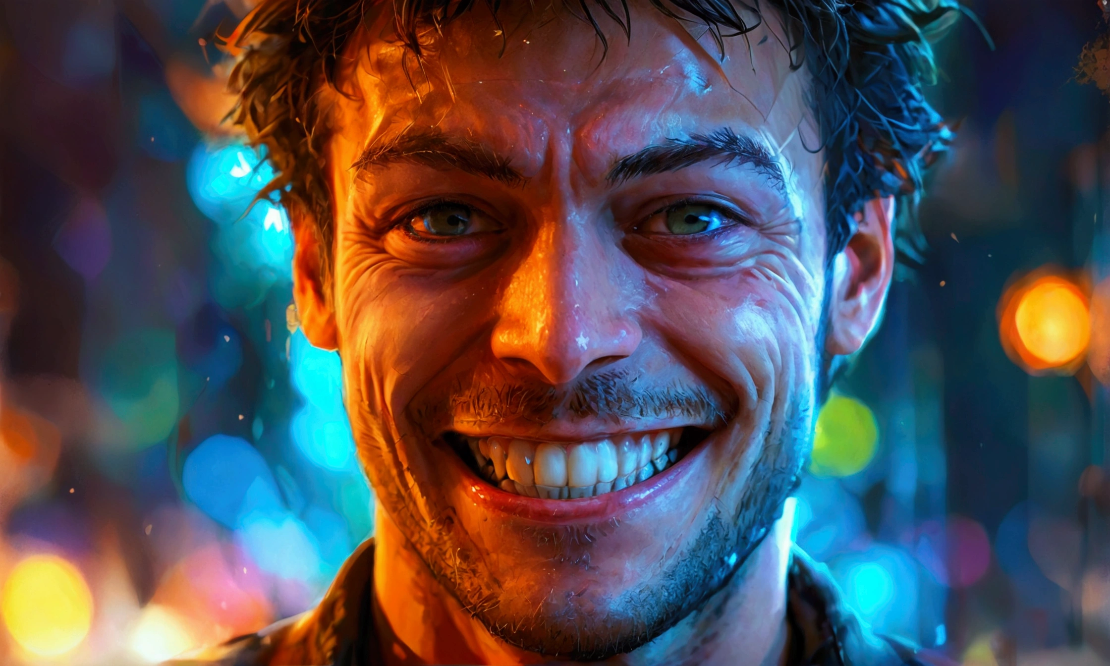 A MAN SMILING LIKE A CRAZY MAN, FACIAL EXPRESSION OF MADNESS,manga style art,manga style art,manga style art,manga style