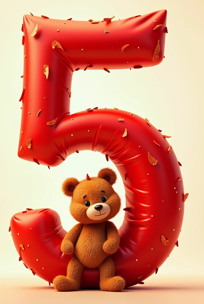 Number 5 in red with an animated teddy bear