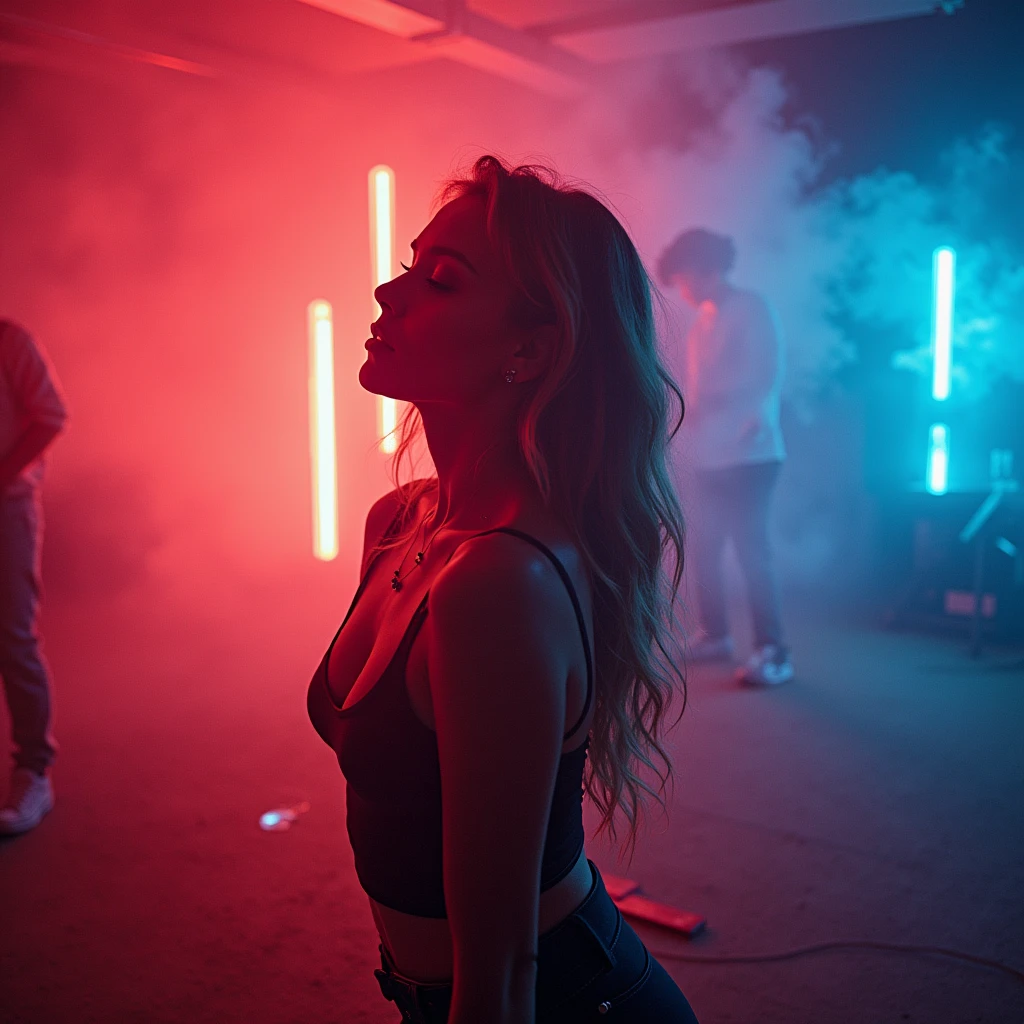 Pop star, sheen , colors , smoke, dystopia