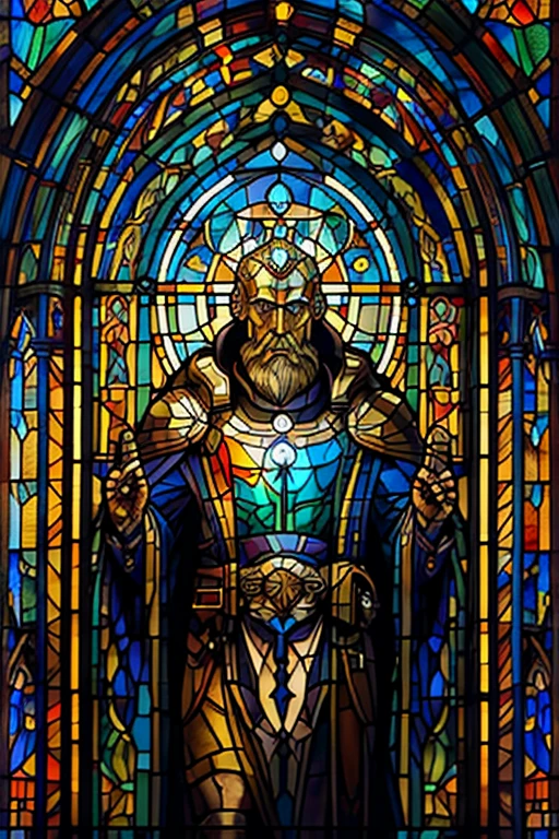 Stained Glass Mural, Catholic Church Shrine, Fantasy, God of Wisdom and Logic, Holy Mage, Halo
