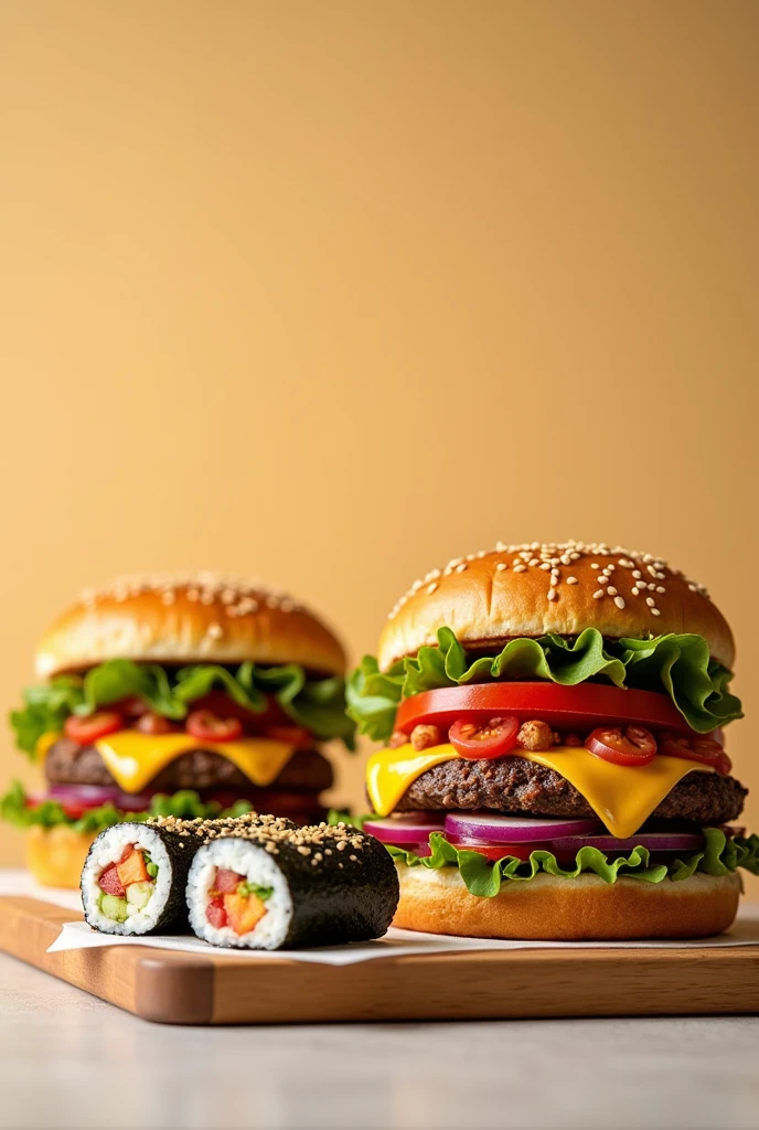 2 burgers and a handroll together