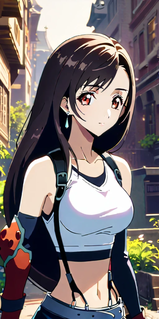 (((((tifa lockhart,Final Fantasy 7:1.5))))),((Highest quality、masterpiece、anime style、best quality、high resolution、8k、detailed、ultra-detailed:1.3))、Long legs:1.2, Beautiful woman with perfect figure:1.4、(Smiling:1.2), double eyelid、30-year-old female、((((One Woman,beautiful face,Beautiful face、Outdoor,upper body:1.5)))),Big Breasts、High resolution, accurate, Anatomically correct, High-resolution model, high quality, Very detailed, Ultra high definition、Black Hair、Straight Hair、Long Hair,Red open finger gloves,(Uplifting、action、contrapposto pose、dynamic、dynamicポーズ、dynamic motion:1.5)、(((((speed lines、action lines,movement,dynamism:1.0)))))、円を描く様な水のエフェクト