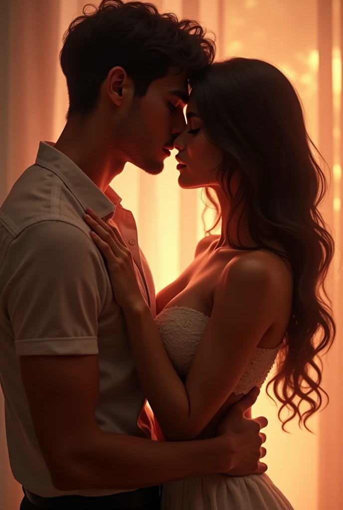 Man kissing girl on lips while holding her breasts