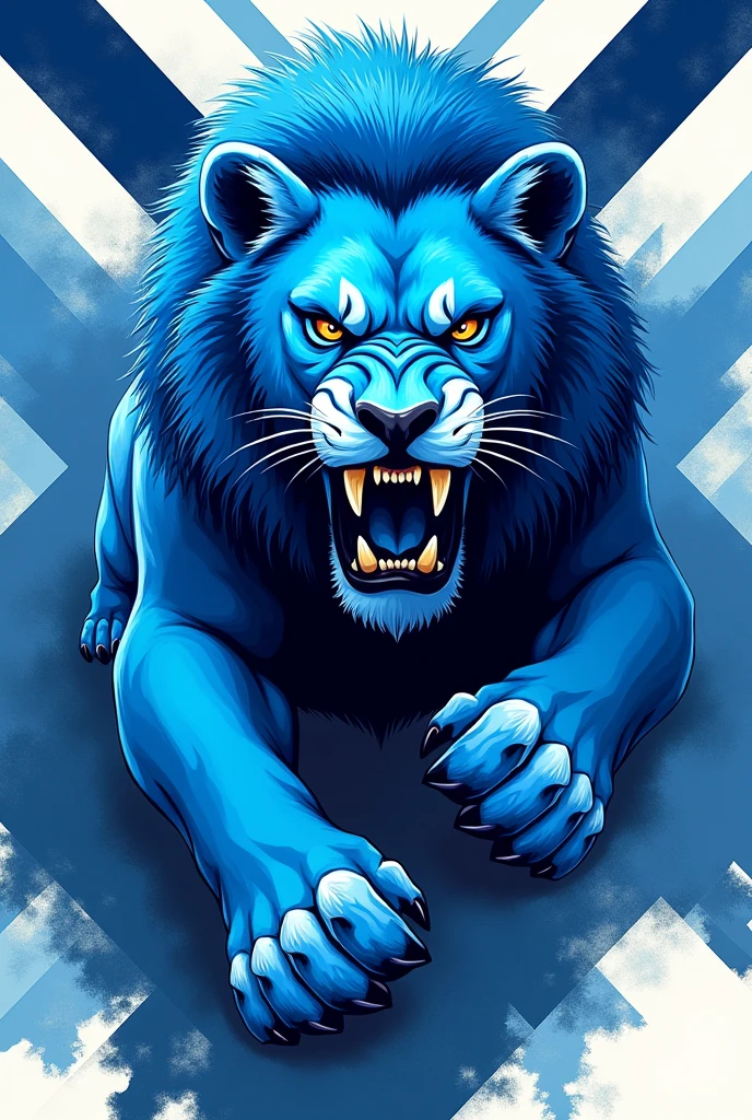 Blue angry lion  with gemetric background