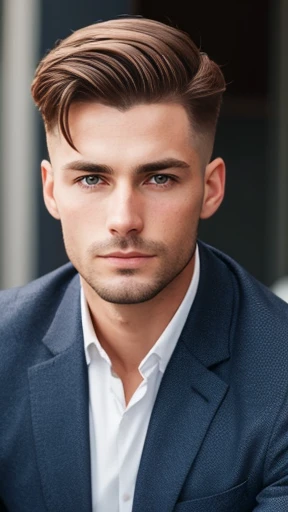 A German man with short stylish hair focus on the face