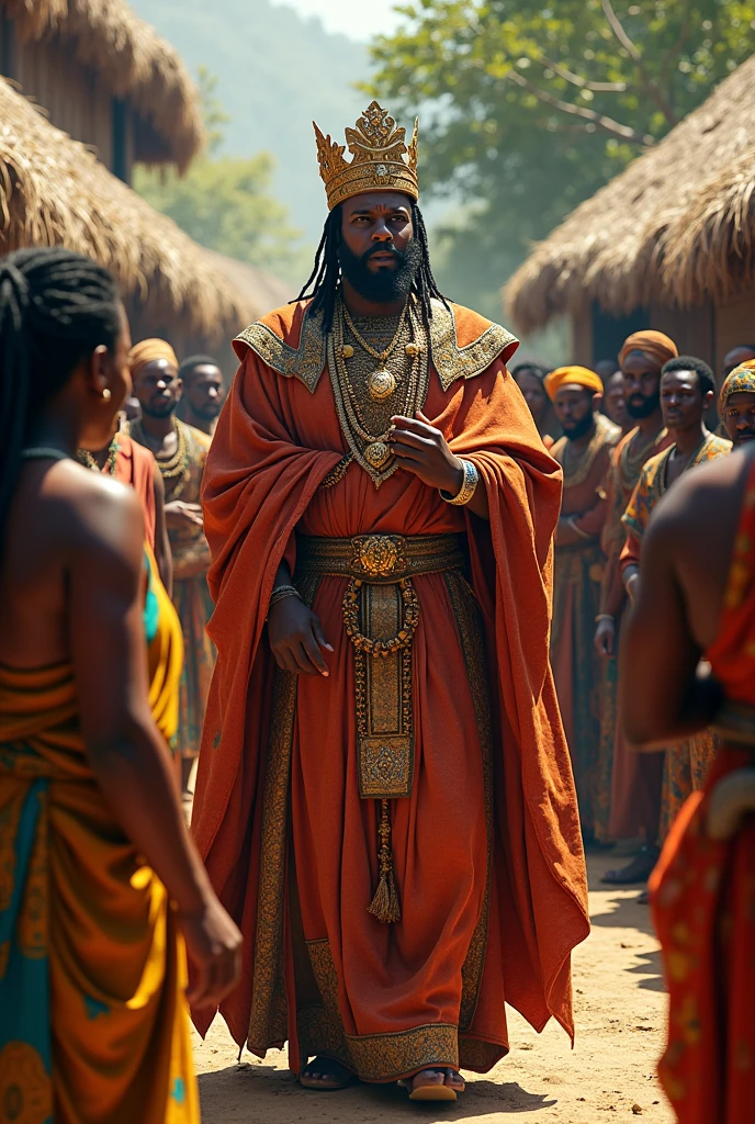 A Yoruba king coming to sit on while the gathering of the village are watching him coming