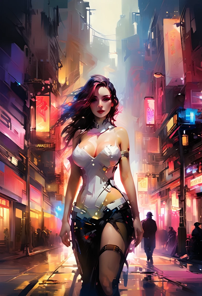lillis, (Realistic:1.5), A shot of a woman (Walking:1.3) Walk to the audience in a beautiful way (face:1.3), (large natural breasts:1.5), (Crazy little details:1.2), 13 aperture, Skin bump texture, Details in the shadows, (Vibrant colors:1.2), Intricate details, Subsurface scattering, Three-point lighting, Edge lighting, Crazy meticulous shadows, Solo, Environmental occlusion, Textured skin, Wide hips, Wide breasts, Tight clothing, leering, Obscene clothing, Masterpiece, Best quality, Ultra-detailed, Texture, view the viewer, Detailed eyes, Detailed face, (Masterpiece:1.4),(Best quality:1.4),(Shiny skin), Neon lights, (Night:1.4), midnight, City, Cyberpunk, Light , Feet, (:1.3), (Pubic hair:1.5), Clear image, Exposed cleavage, (Saturated colors:1.5), bloom around lights,(Red tone:1.4), Hell landscape background,dark, chiaroscuro, oil and watercolor painting