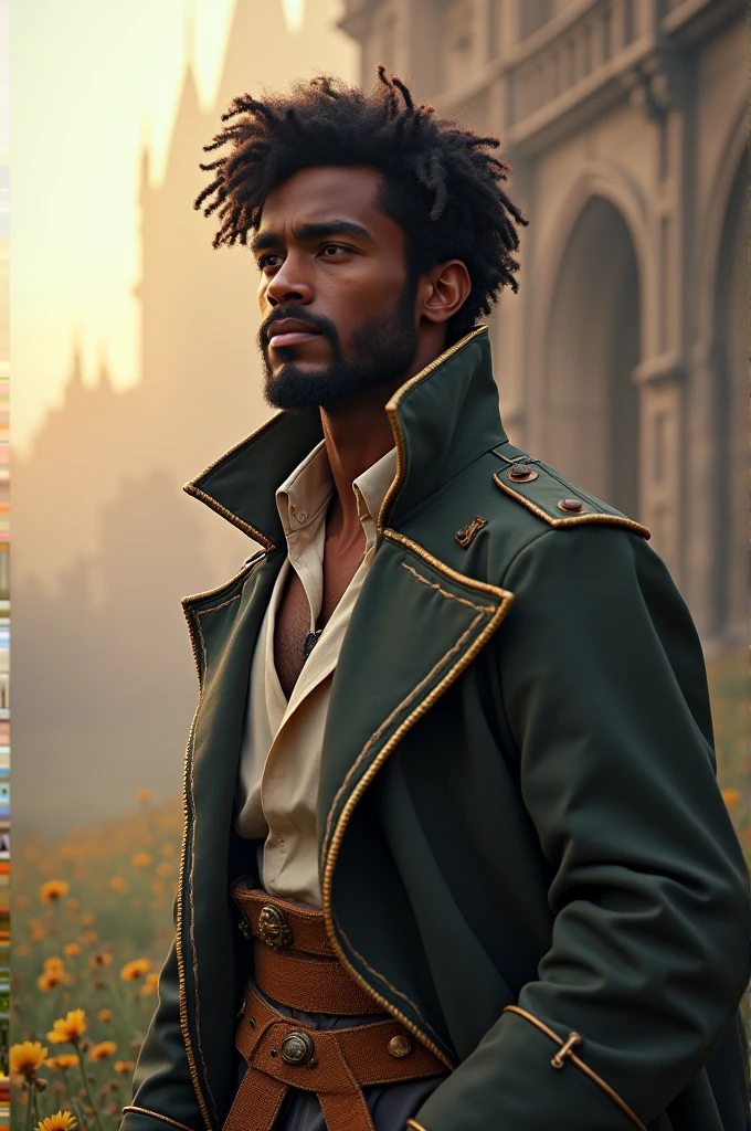 rpg character, is a human, 19 year old prince, charismatic, dark-skinned, offwhite, has a growing beard, cerca de 1,8m, gave up life in the castle to live his own journey