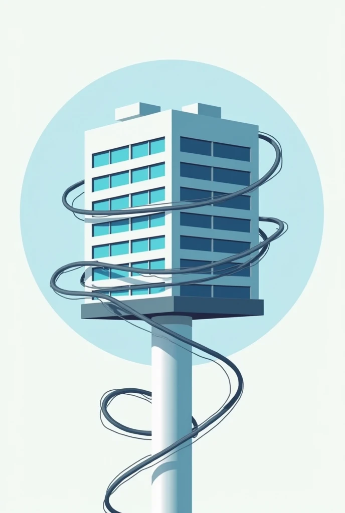 logo in flat vector, a building surrounded by 1 electric cable and a white PVC pipe, both dispute who wins