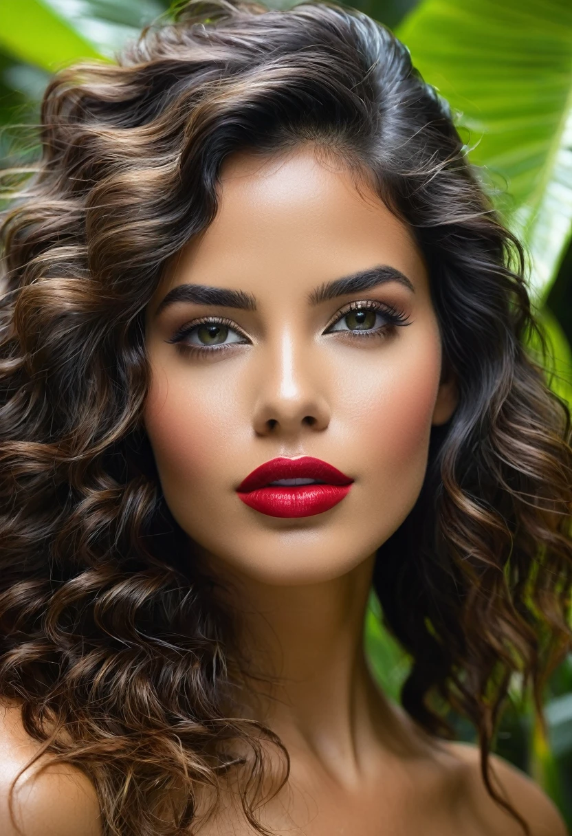 Une belle jeune femme d'origine colombienne pourrait avoir une allure captivante avec des traits marqués par la diversité culturelle du pays. Elle aurait une peau légèrement bronzée, douce et éclatante, reflétant la chaleur du climat tropical. Ses cheveux seraient longs, épais et ondulés, d'un noir profond, tombant en cascades sur ses épaules. Son visage, aux traits bien définis, arborerait des pommettes hautes, un nez fin et droit, et une bouche pulpeuse avec des lèvres pleines et sensuelles, d'un rouge naturel.

Ses yeux seraient grands et expressifs, de couleur marron foncé ou noisette, encadrés par des cils longs et épais, ce qui lui donnerait un regard envoûtant. Son corps serait voluptueux, avec des formes généreuses et harmonieuses : une poitrine pleine et ferme, une taille fine qui mettrait en valeur ses hanches larges et ses cuisses galbées. Sa silhouette en sablier serait parfaitement proportionnée, avec un port de tête élégant et une démarche gracieuse, qui soulignerait sa confiance en elle et son charme irrésistible.
La fille devra avoir un visage tres realiste on pourrais la confondre avec une vrai personne et elle serais dans sa salle de bain 