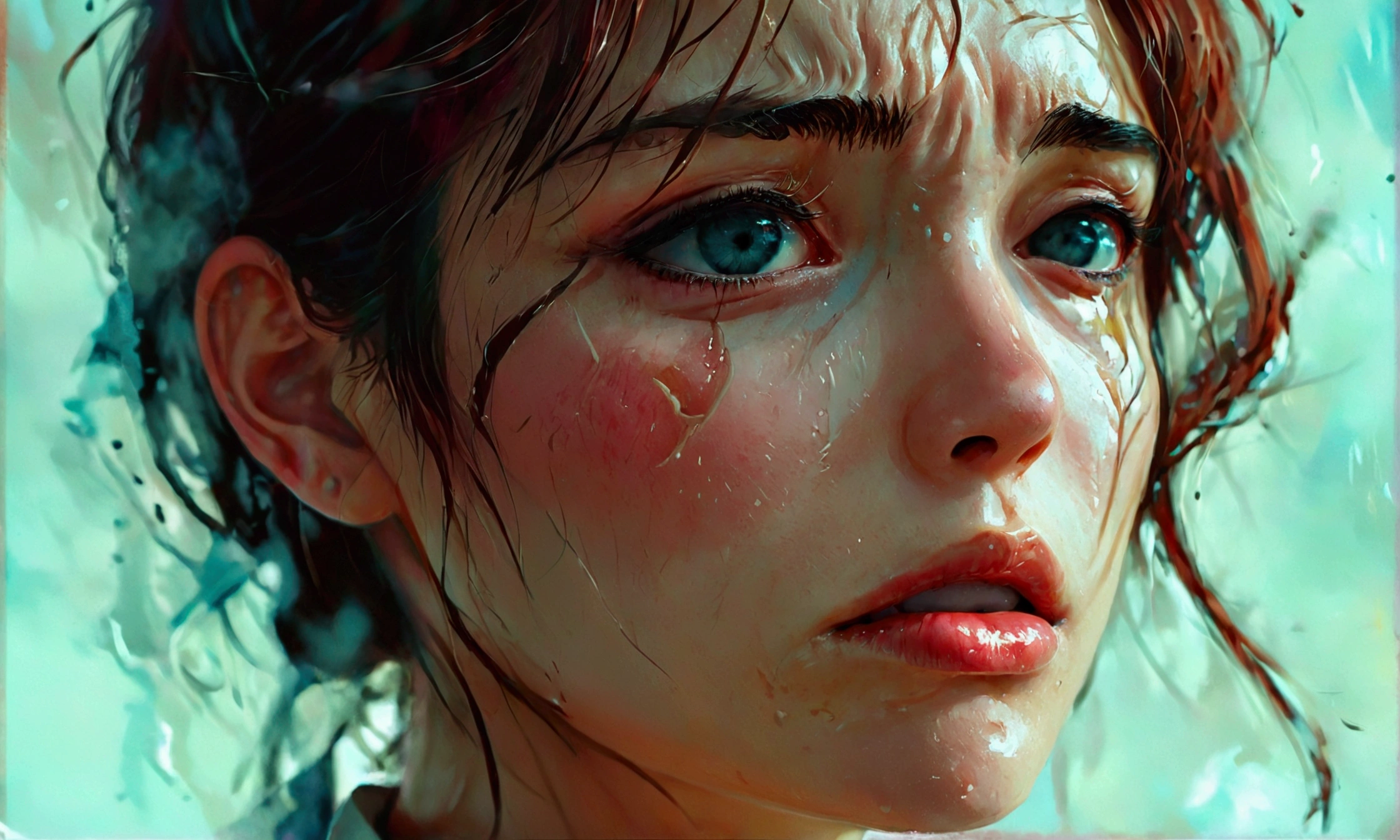 A WOMAN CRYING, FACIAL EXPRESSION OF PAIN,manga style art,manga style art,manga style art,manga style