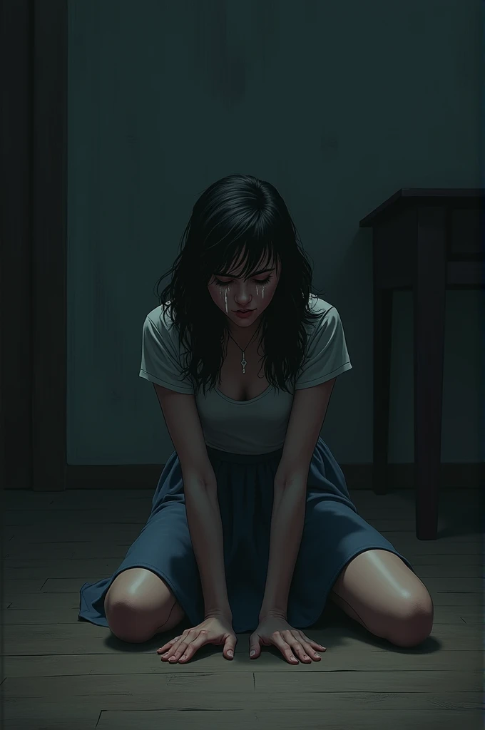 Renata Lupin was kneeling on the floor crying