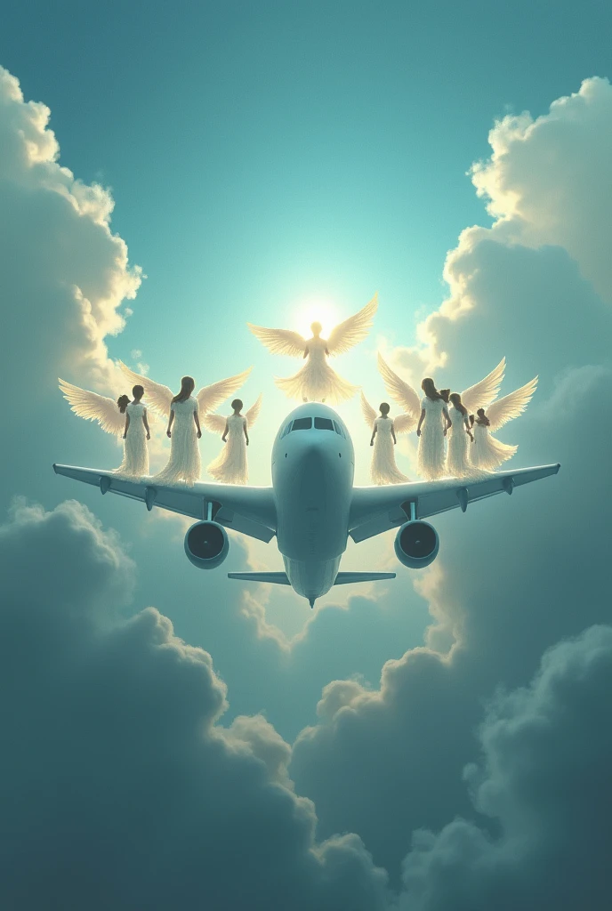 Airplane and its passengers becoming angels
