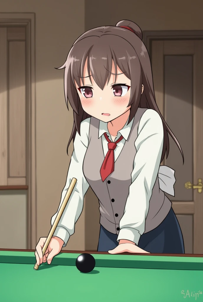 make Nijika Ijichi from the anime Bocchi the Rock! hold a pool cue
