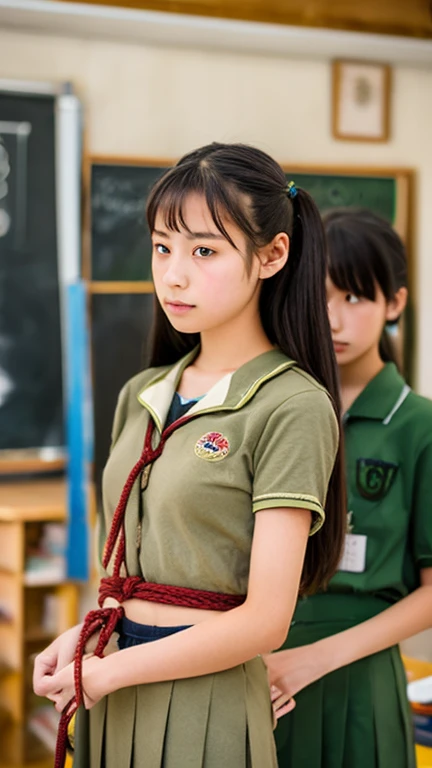 Japanese junior high school girls、Neat、strict、Honor student、Artistic binding、Artistic binding、hemp rope bondage、Completely naked、School Uniform