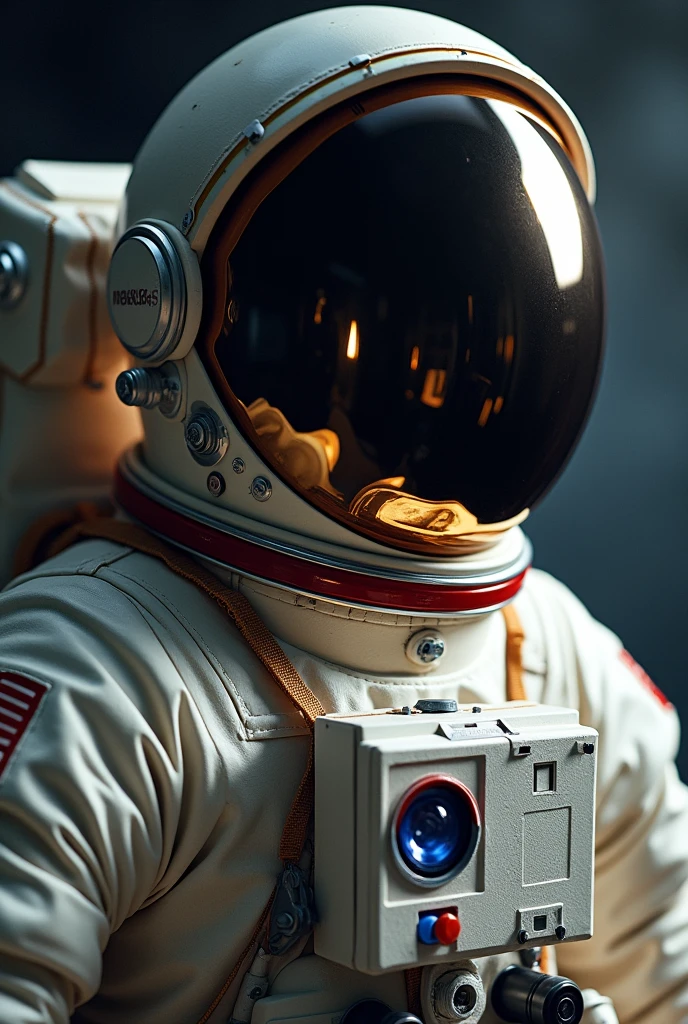 astronaut dressed in nasa mark 3 spacesuit, close up from the shoulder up. and facing the camera.