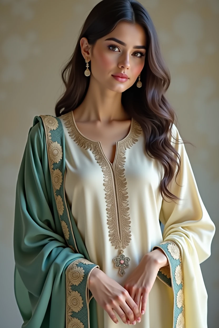 I want a same girl more image in Pakistani dress kurta pajama and also duphata in his neck more realistic image