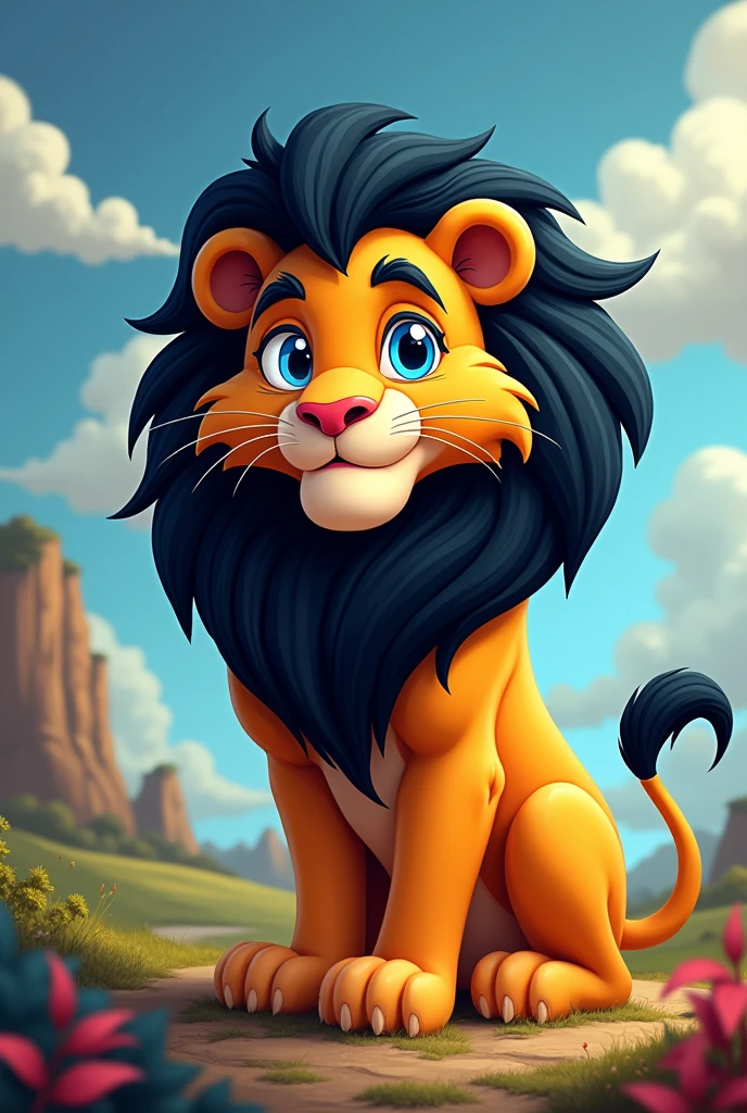 lion with blue eyes and black hair cartoon