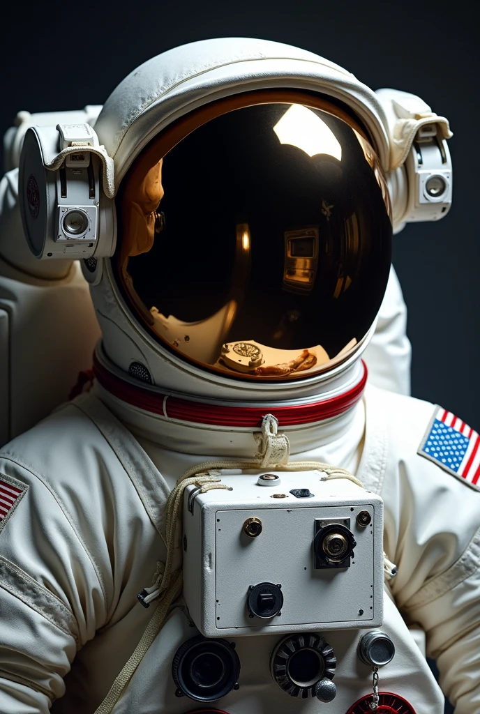 astronaut dressed in nasa mark 3 spacesuit, close up from the shoulder up. the photo must be a front portrait.