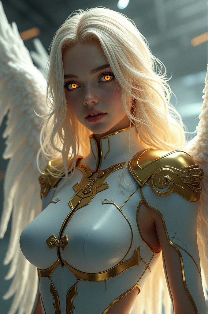 Blonde girl with long hair, with large wings and bright yellow eyes, Official uniform of the KaijuNo Third Defense Division.8