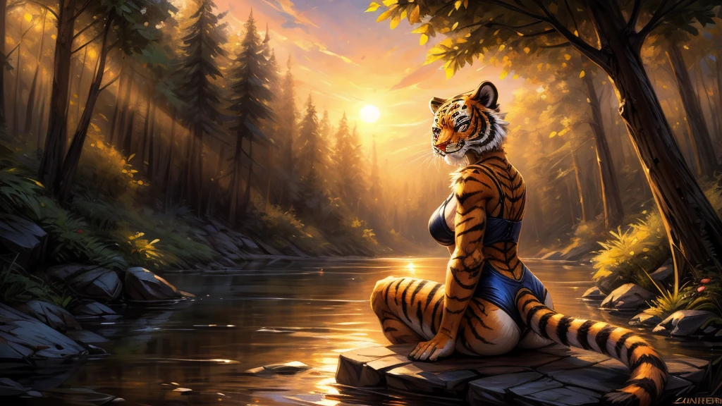 (by ozoneserpent:1.3, by Kenket:1.4, by the-minuscule-task:1.2, by zummeng:1.1):1.3, (anthro tigress, female, featureless breasts, antrum, extremely detailed, extremely detailed legs, extremely detailed arms, extremely detailed face, perfectly detailed eyes, perfectly detailed anatomy):1.2, solo, perspective, adult, mature body, large body, curved thighs, gorgeous hips, curvature, (cute tiger tail:1.3), (tigress ears, tigress fur, tigress face, tigress nose), smiling, thick fur, multicolored fur, au natural, wearing a one piece swimsuit, half-closed eyes, lewd expression, looking lewdly at you, looking towards you, breast focus, chest view, below perspective, front shot, showing off to you, on knees, full body shot, sitting, sitting on rock, deep in the woods, being lewd, beautiful brown eyes, outdoor setting, twilight, setting sun, mist, sun rays filtered through trees, beautiful colored sky, wading in a lake:1.3, partly submerged in lake:1.3, painterly, vibrant colors, traditional style, ambient lighting, depth of field, tiger claws, tiger paws, five fingers,
sexy, uploaded to E621, beautiful and professional detailed of a anthropomorphic Beautiful girl. uploaded to E621, ((by fluff-kevlar, by Zackary911, by Kenket, by Kilinah, by fluff-kevlar)), ((. with beautifully dramatic lighting.)) ((large eyes,)) detailed ears, slim body, ((large breast with bra)), ager ((18years), rear view