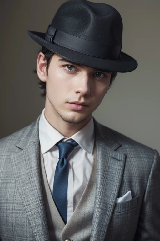 Create a cookie head man with a suit and a fedora on his head