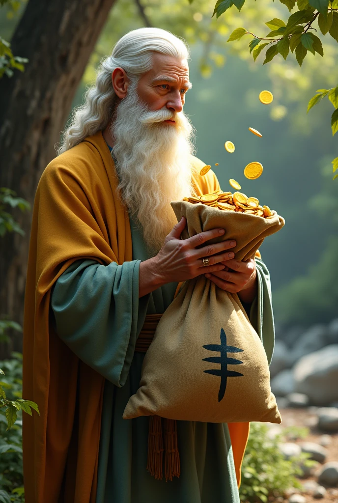 Next, he picked up the second bag, marked with the symbol of a river. "This bag," Alden continued, "contains ten gold coins. It represents generosity. Like a river that flows, giving life to everything it touches, so too should your generosity flow freely. The more you give, the richer your soul becomes."