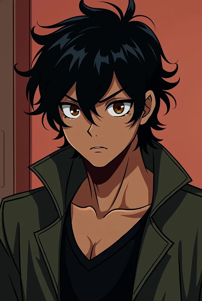 a character for youtube, naughty man , blacksad, black hair and brown eyes, madrake style