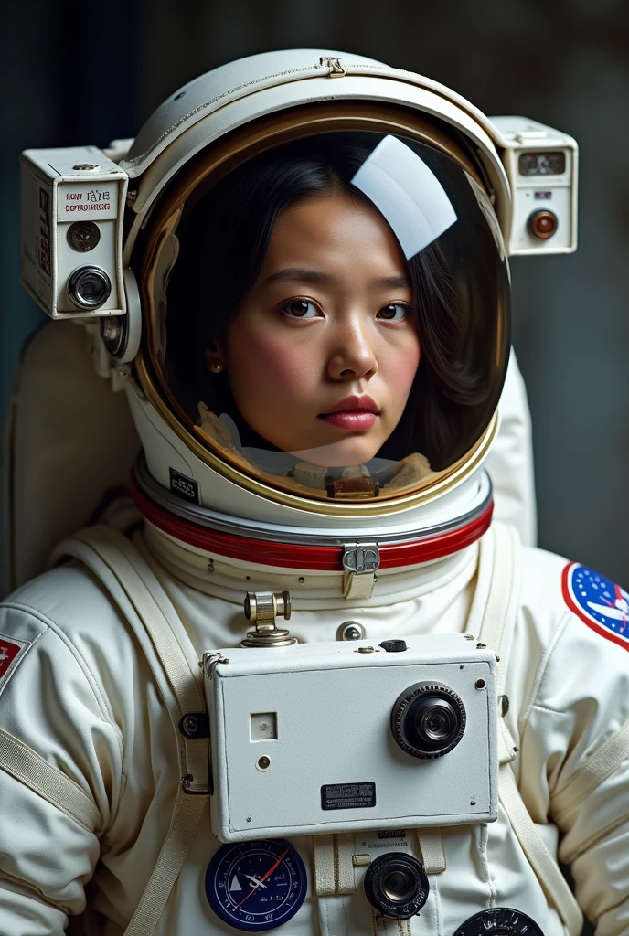 astronaut dressed in nasa mark 3 spacesuit, close up from the shoulder up. I need the portrait to be from the front at a right angle, like a passport photo.
