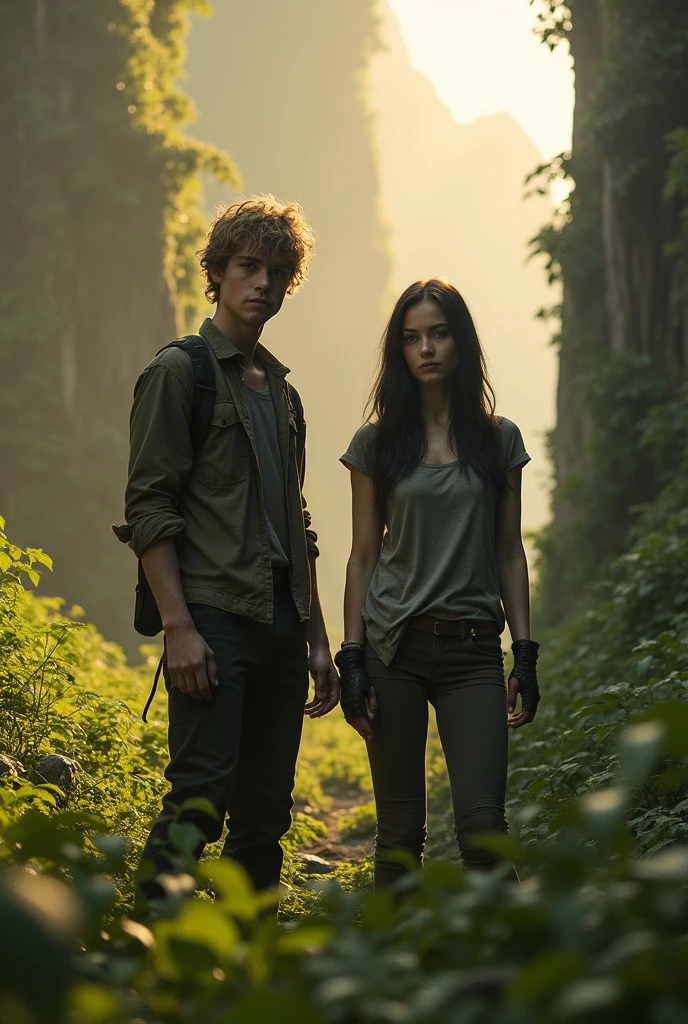 Newt maze runner in the clearing with a young woman with straight dark hair