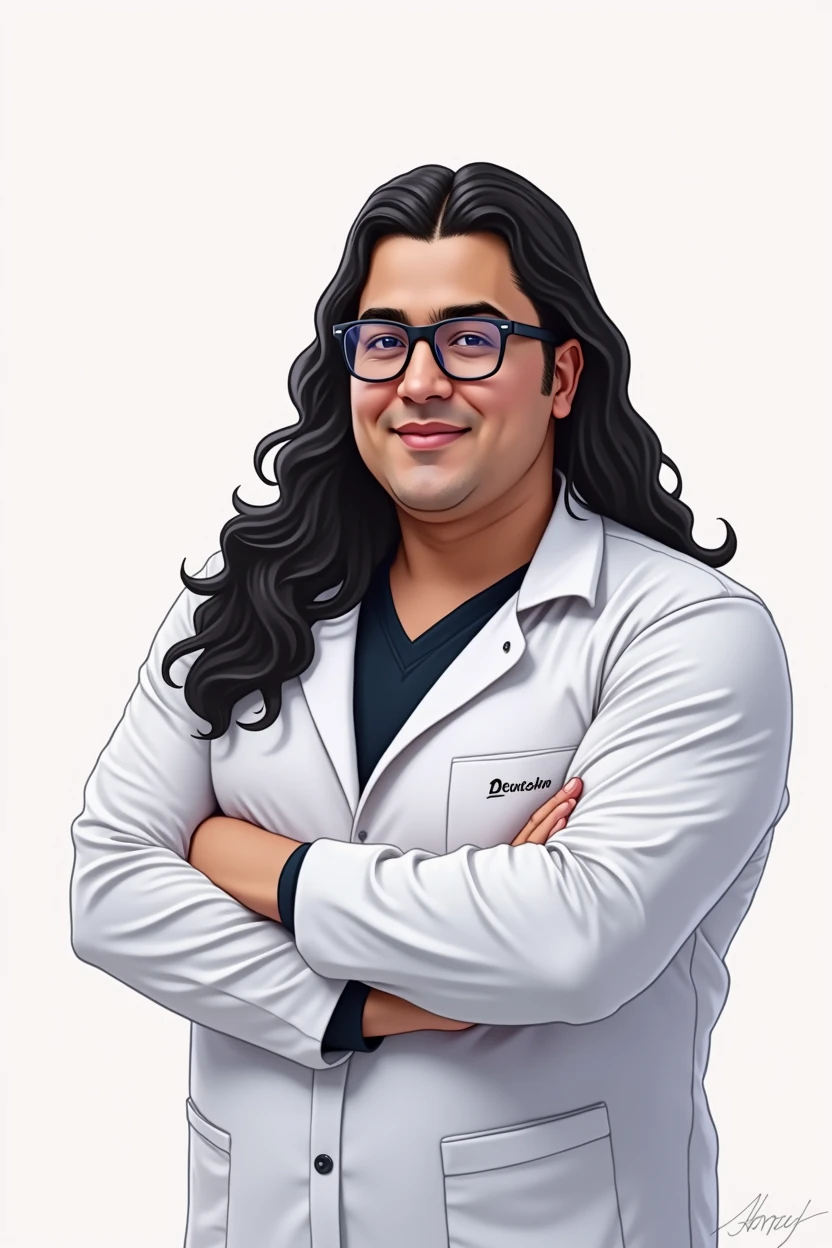 there is a man with glasses, high quality, in cartoon style, amed chahin, alex yanes, whole nice body, clear background, black hair