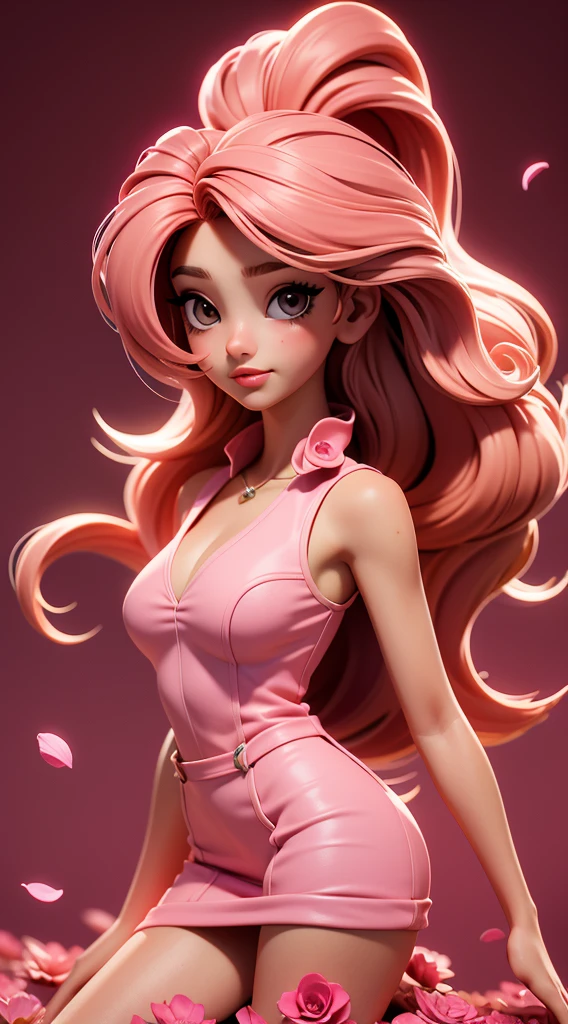 Yamer_passion, background red, petals, Heart, dead nature, Heart background, whole body, Pink, flowers, beautiful photo of a 22 year old Italian girl, (cartoon style, anime styling), 