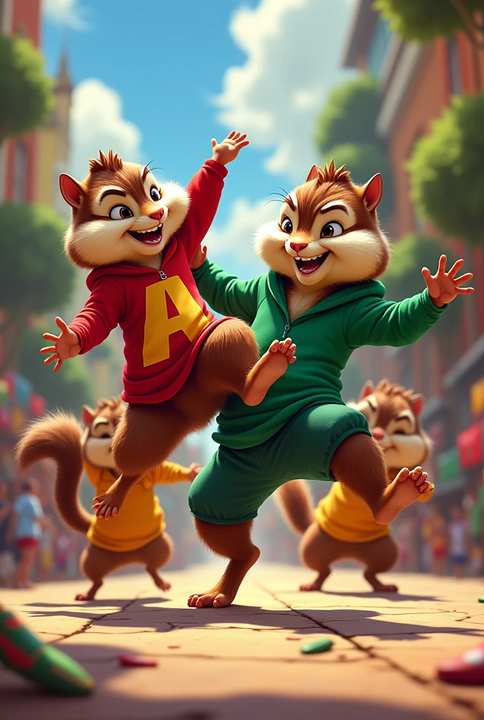 Alvin and the Chipmunks fighting capoeira