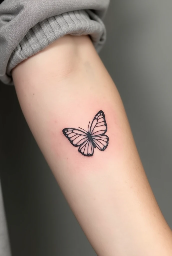 Create a tattoo simple 
design that includes the phrase "everyday, more and more" with a small half butterfly