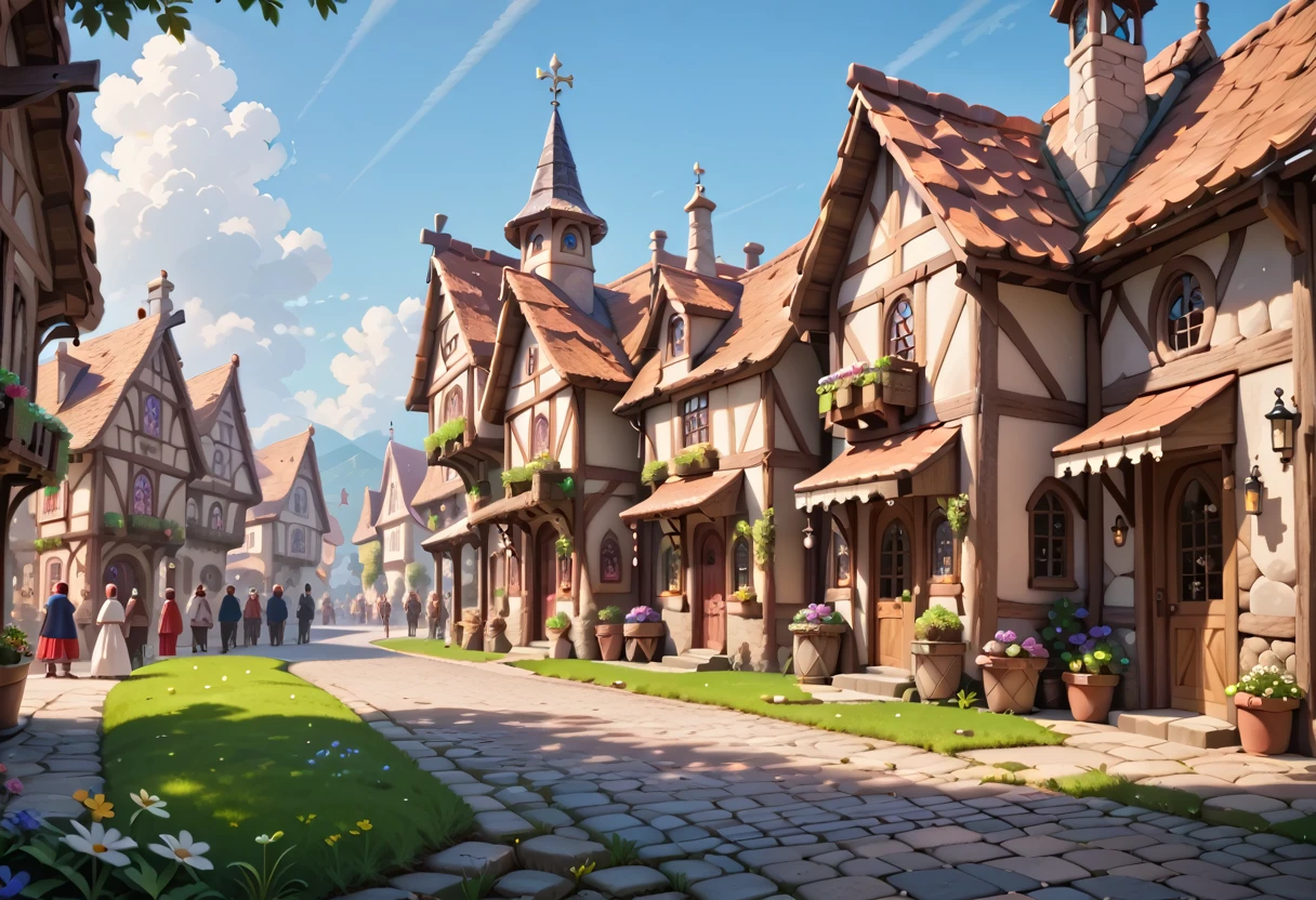 beautiful small medieval village, spring, masterpiece quality, ultra HD, 4K, best quality