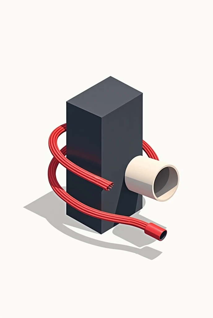 logo in flat architectural vector, a black building surrounded by 1 red electric cable and a white PVC pipe, both dispute who wins,
