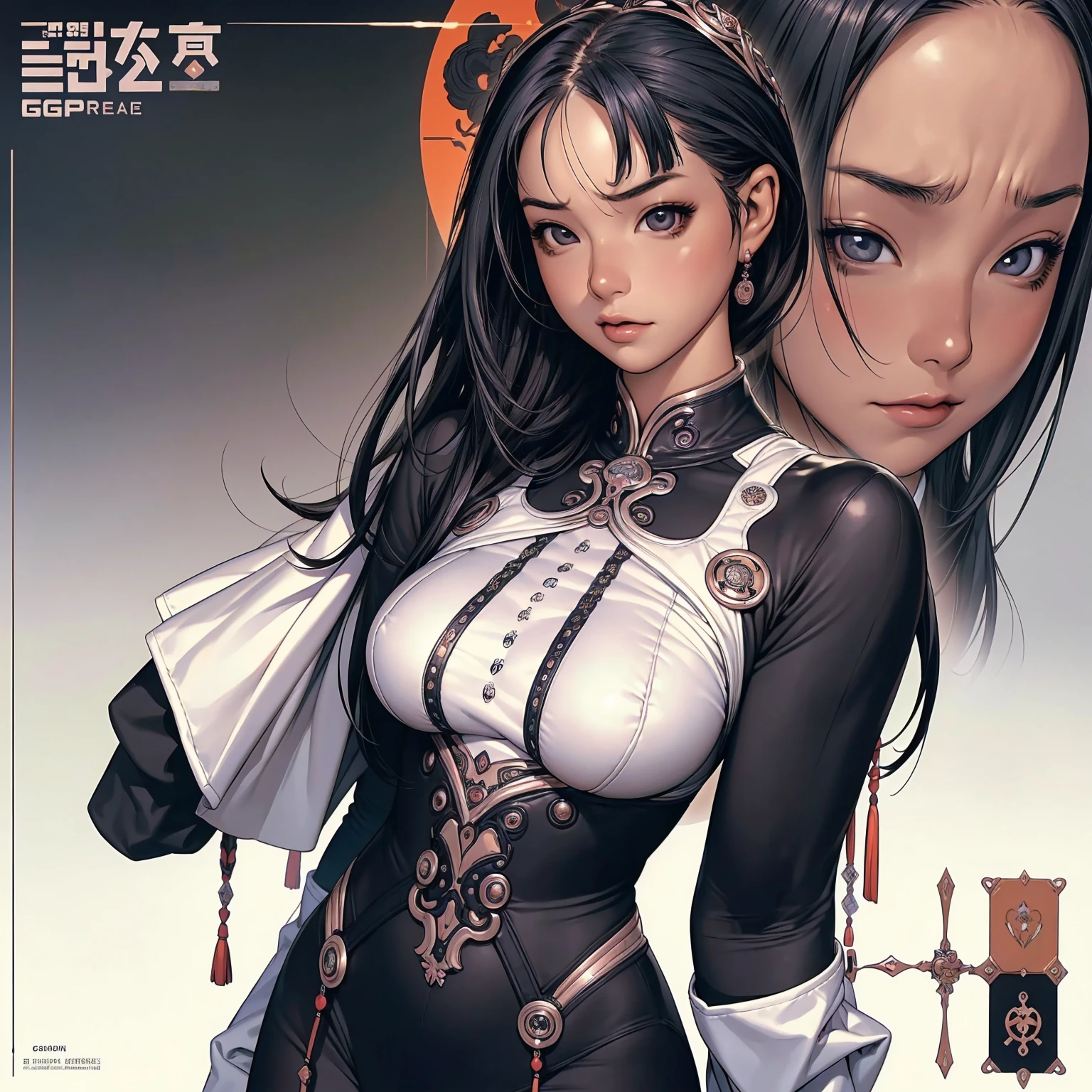 (((best final quality))), ssmile(((standing alone:1.2))),(((1 girl:1.2))),((((beautiful perfect woman)))),(((perfectbody detalhado, perfect finger detailed))),((((((final film poster)))))),(((to burst, close up))),((((detailed complicated machine)))),(((((mechanical genius))))),(((American comics))),(((extreme highlights))),(((extremely colorful, primary colours))),neckleace, super beautiful lady,(((Typography))),text, (Unbeatable masterpiece), (hiper HD),(CG 8k hyper-realistic), (((brave face))), (((breasts big))), (((hyper feminine))), (((musclegirl))), sexly girl, king of fighter,(straight hair with thin braids)), ((( sculptural body ))), (((1 girl))), garota de 25 anos com perfectbody,,Beautiful and well-groomed face,muscular body:1.2,solid color detailed jacket, (Head to thigh photos), Complex equipment, (((standing alone))), pirralha violent, ((())), sexly, pose de atitude, work of art, post-apocalypse, (((manga style))), bounty hunter, violent, Manic, the way you want, slenderbody, thin but strong, perfectbody, roupa moderna, advanced technology, neon, sleeves with vertical striped pattern, intricate background, (( cowboy shot )). intricate visual