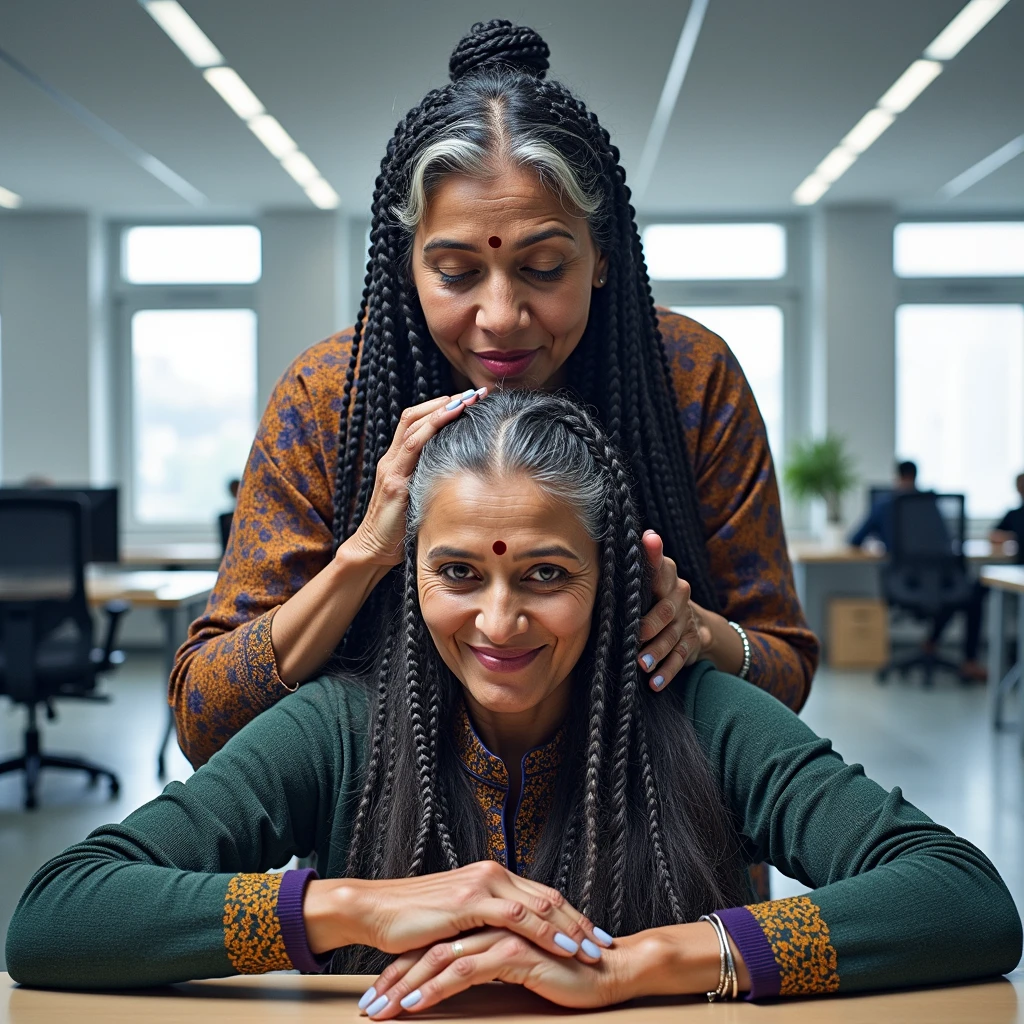 in luxerius office items sorrounded bright lighted modern indian office,two 65 years old indian ladies licking head scalps of each others,crawling on to oof the other,red lipsstick,tone pulled out,licking scalp,cornrowed braided hair,styled with 100000 liters hair oil,hairs like viscus oiled pulp,slick combed hair lines highly visible,{{{{{{NSFW}}}}},{{{{{Nudity}}}}},{{{{{{{{{{{Full Nude}}}}}}}}}}}}}}}}