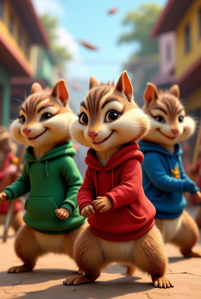 Alvin, Theodore e Simon (the 3 squirrels) fighting capoeira You can play capoeira instruments too, like the berimbau and others