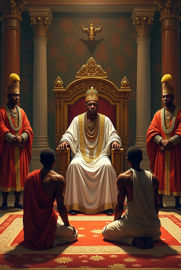 Akanbi and Ilori were arrested and brought down to the Yoruba king kneeling down in a Yoruba palace, one palace guard on the right and another on the left
