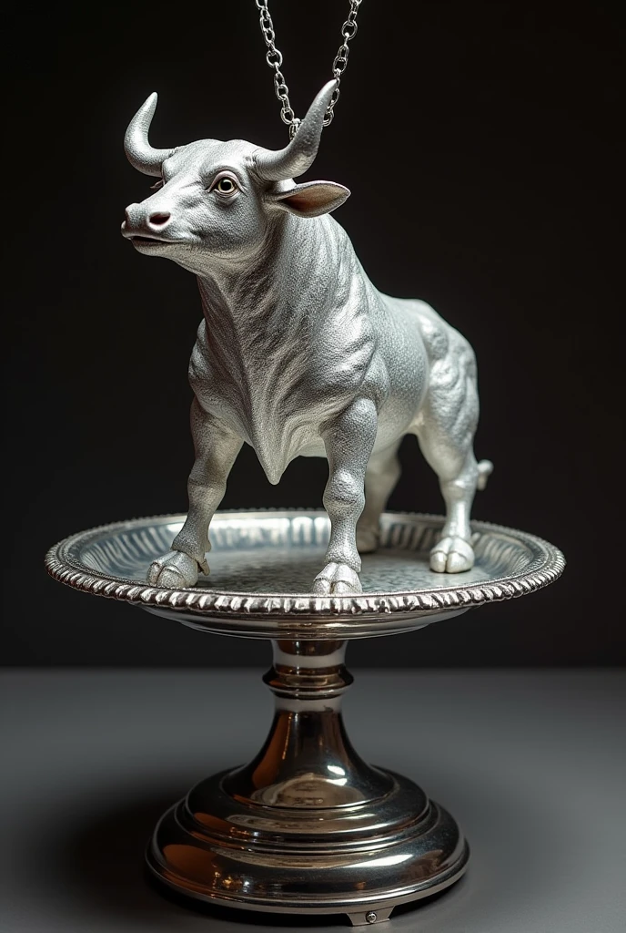 The British Royal Family hold ,((100-carat bull-diamond)), Served on a silver dish, 24ｋNecklace with stand、, Surrealism, Contemporary art, Realism, Canon, UHD, anatomically correct, textured skin, textured skin, high quality, highness, 8k