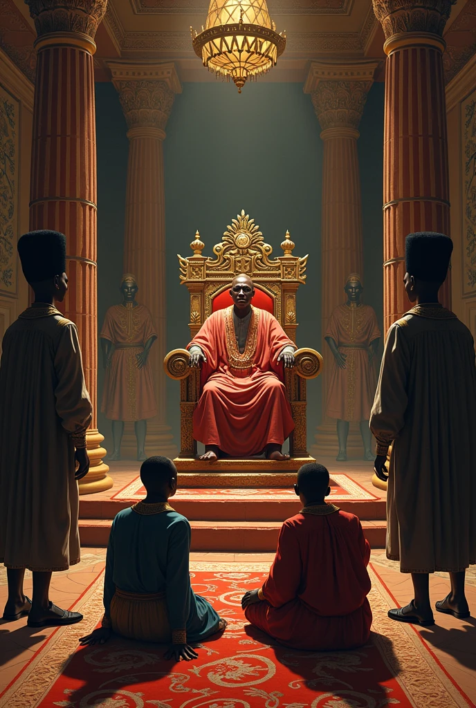Akanbi and Ilori were arrested and brought down to the Yoruba king kneeling down in a Yoruba local palace, one palace guard on the right and another on the left
