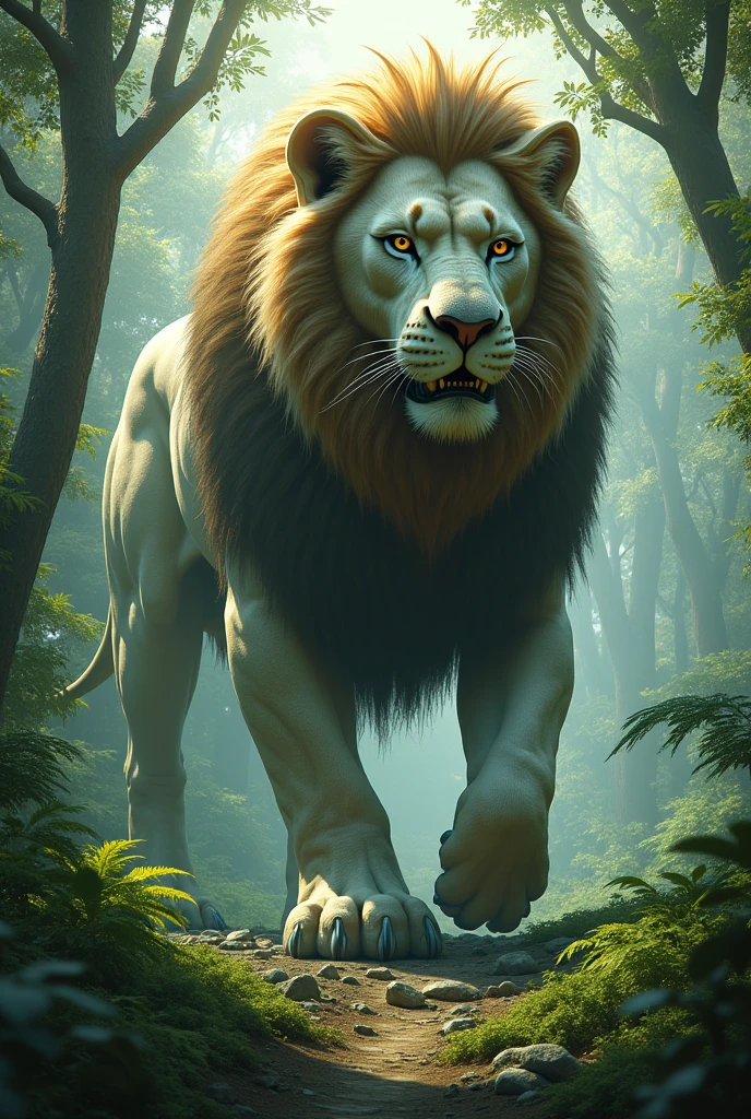 A Giant Mountain Of A Lion With Slime,In a Beautiful and Realistic Forest 