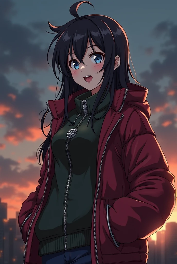 pria anime dari chainsawman berambut ungu, mata biru