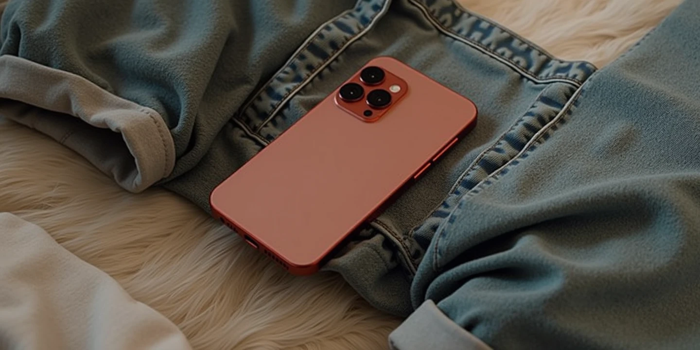 A photo in the mirror with an iPhone with pants and a short shirt