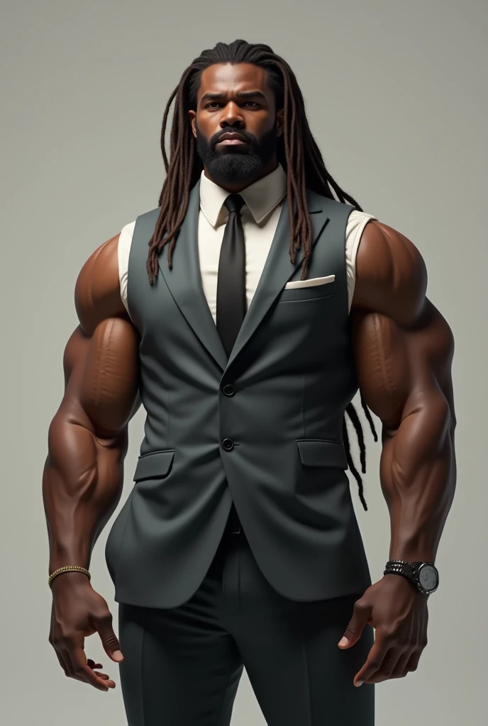 homem negro forte, com barba e dreads marrom, with suit