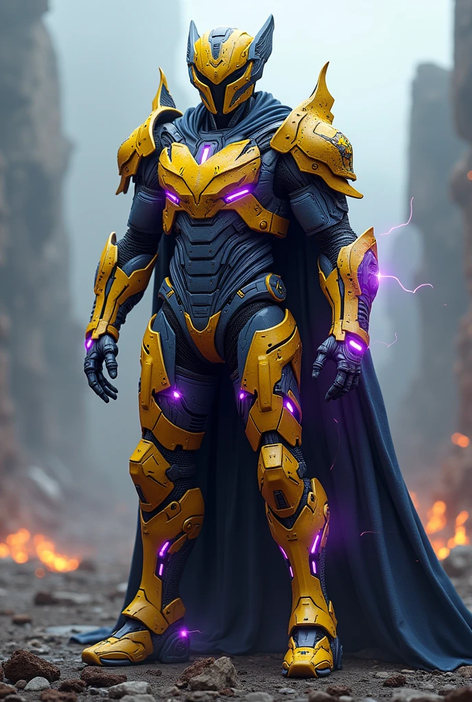 War general with Yellow blue purple electrolyte armour