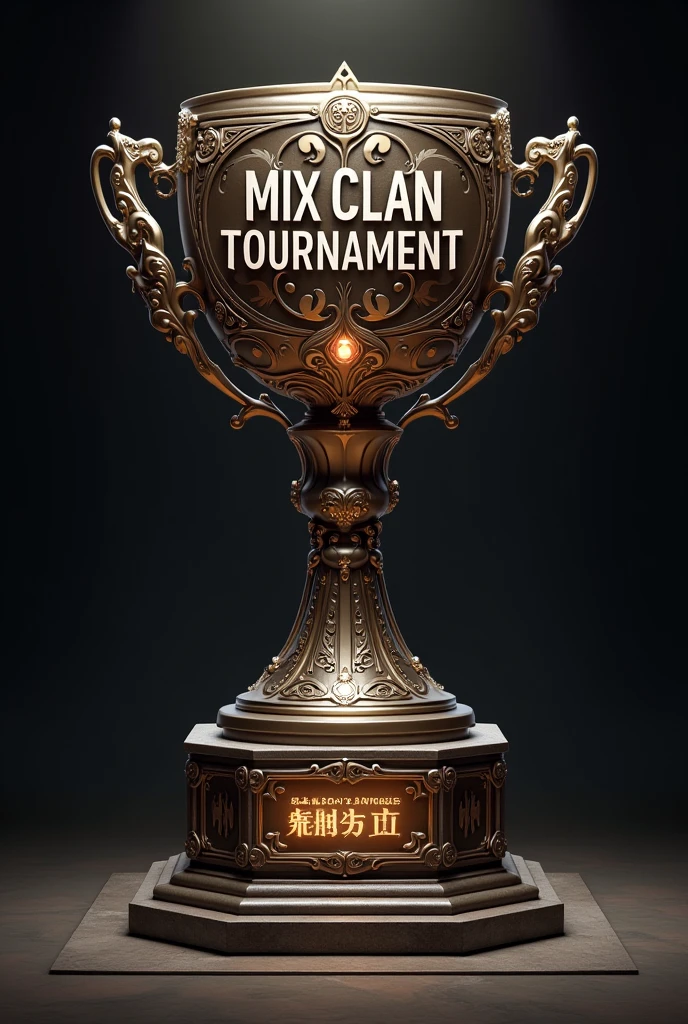 Create a trophy with the word Mix Clan Tournament. Base written the word JeffeighT